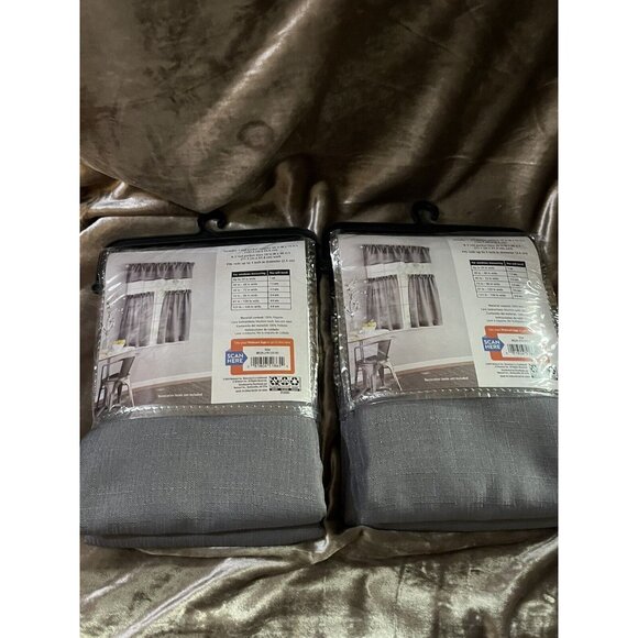 rod pocket valance 56"x 14 & 2 tiers 28" x 36" each small window 3pc set grayX2 - Picture 1 of 9